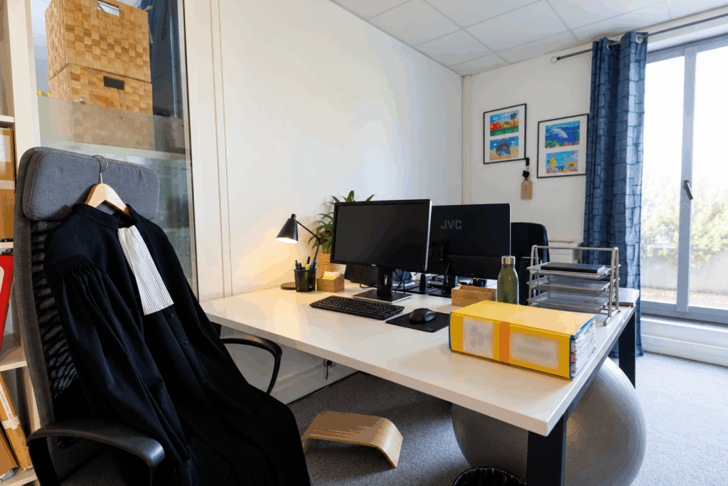 Bureau du cabinet Axiome Avocats avec une robe d’avocat